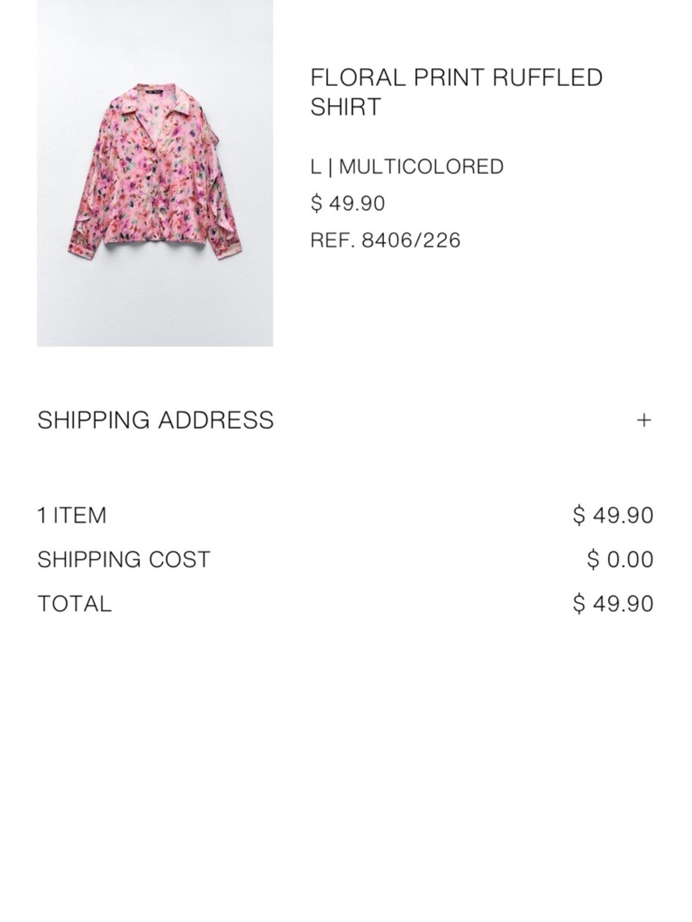 Zara Pink Floral Print Ruffled Blouse